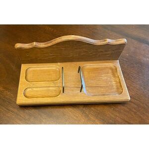 Rare Vintage Mid-Century Wood Desk Organizer Wall Hanging Valet Wallet Holder